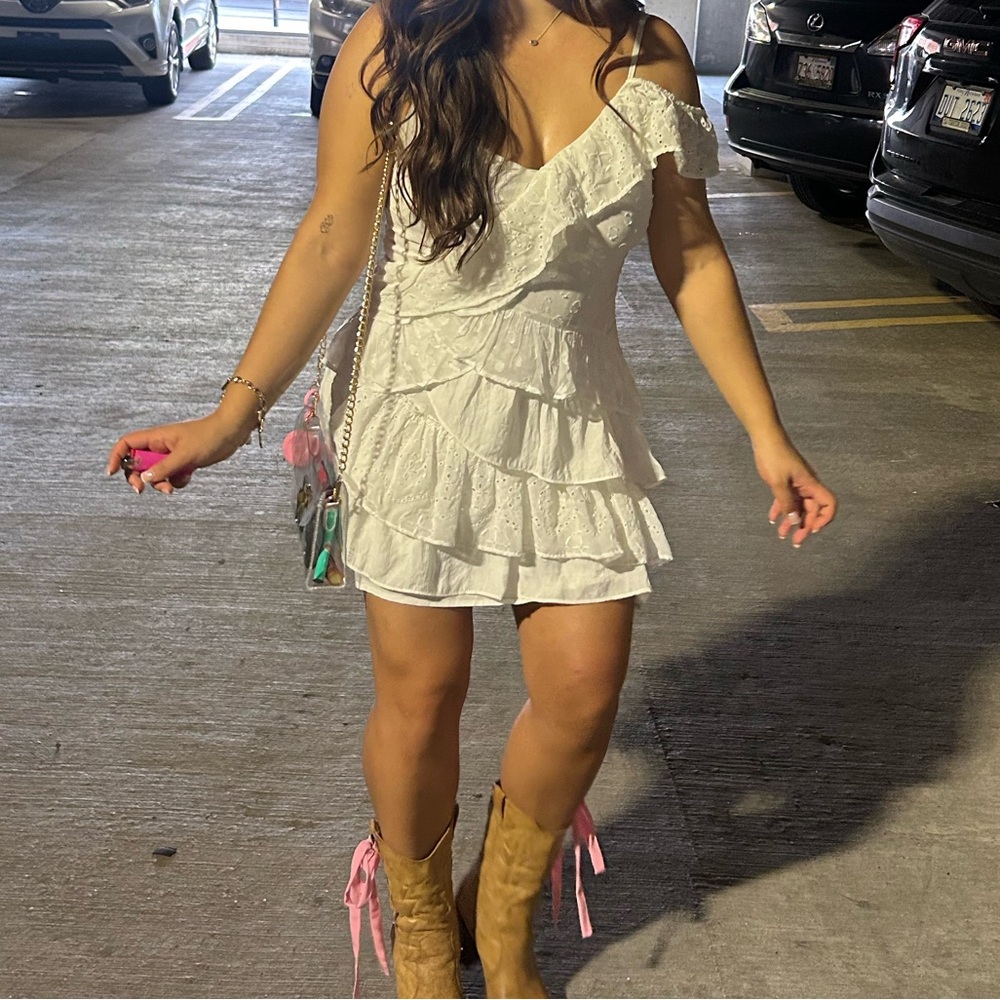 White Mini Ruffle Dress